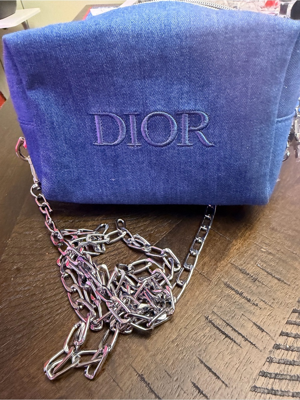 GWP!!Dior Blue Denim Crossbody Bag with Silver Chain